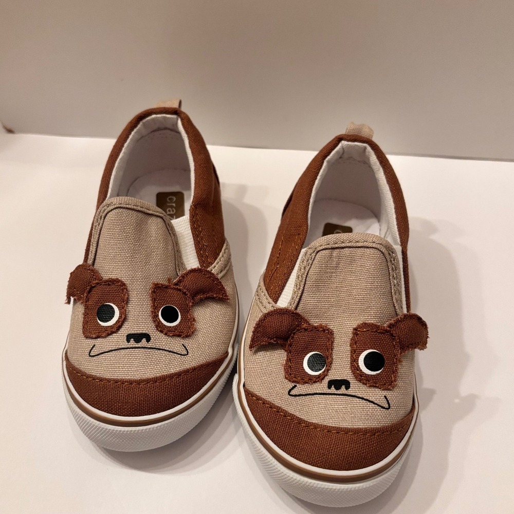 Kids C8‎ Dog Face Slip On Canvas Shoes Toddler Youth Brown Tan